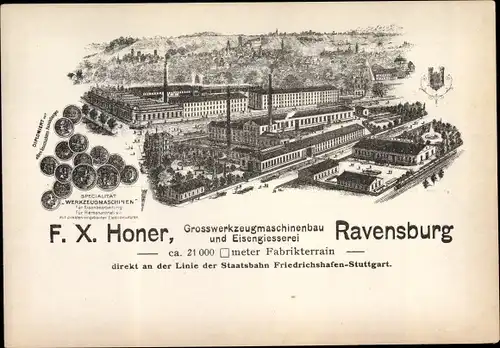 Künstler Ak Ravensburg in Oberschwaben, Großwerkzeugmaschinenbau, Eisengießerei F. X Honer
