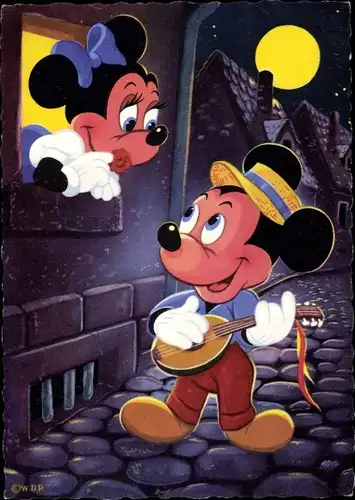 Künstler Ak Walt Disney, Mickey und Minnie Maus