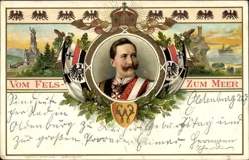 Litho Vom Fels zum Meer, Kaiser Wilhelm II., Patriotik, Nationaldenkmal