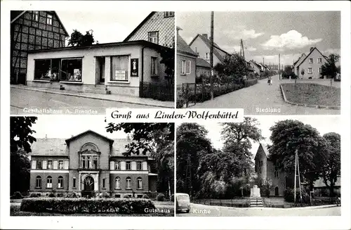 Ak Linden Wolfenbüttel in Niedersachsen, Geschäftshaus, Siedlung, Gutshaus, Kirche