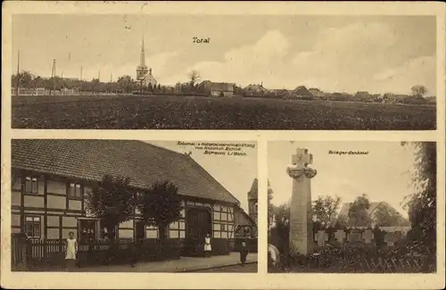 Ak Borsum Harsum in Niedersachsen, Kriegerdenkmal, Kolonialwarenhandlung, Totalansicht