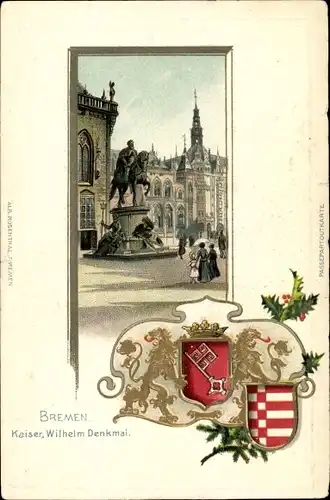 Präge Wappen Litho Bremen, Kaiser Wilhelm Denkmal