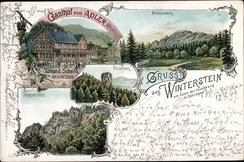 Litho Winterstein Waltershausen in Thüringen, Gasthof zum Adler, Meisenstein