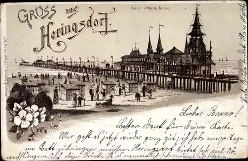 Litho Ostseebad Heringsdorf auf Usedom, Kaiser Wilhelm Brücke