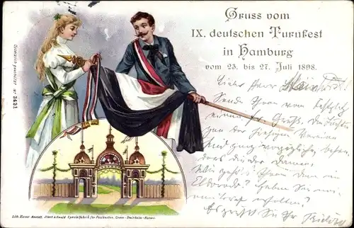 Litho Hamburg, IX. Deutsches Turnfest 1898, Fahne