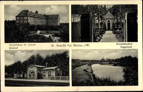 Ak St Arnold Neuenkirchen Nordrhein Westfalen, Klosterfriedhof, Baggerloch, Bahnhof, Gleisseite