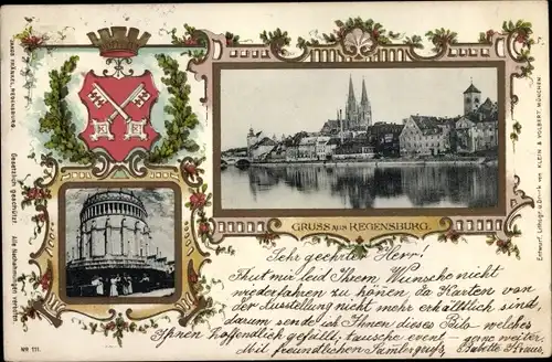 Ak Regensburg an der Donau Oberpfalz, Panorama, Befreiungshalle Kelheim