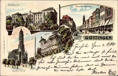 Litho Göttingen in Niedersachsen, Auditorium, Weender Straße, Rohns, Jacobikirche