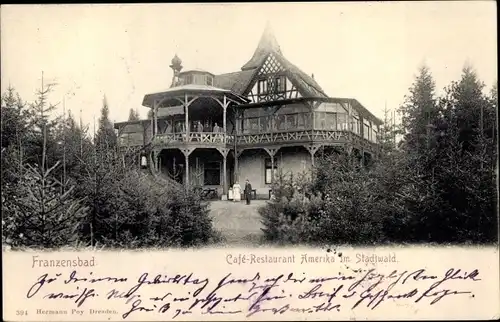 Ak Františkovy Lázně Franzensbad Reg. Karlsbad, Cafe Restaurant Amerika im Stadtwald