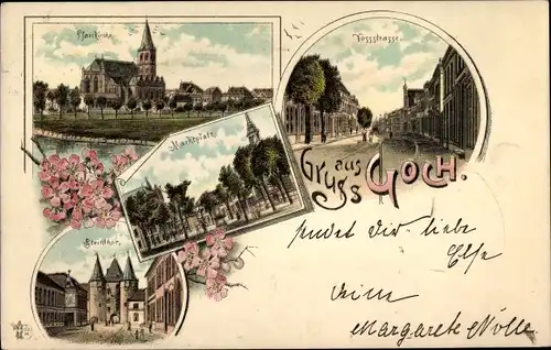 Litho Goch am Niederrhein, Pfarrkirche, Marktplatz, Voßstraße, Steintor