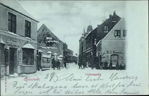 Ak Aabenraa Apenrade Dänemark, Südermarkt, Handlung G. A. Gansen, Winteransicht