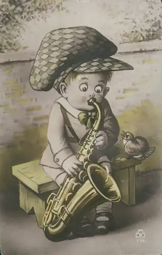 Mechanische Ak Junge mit Saxophon
