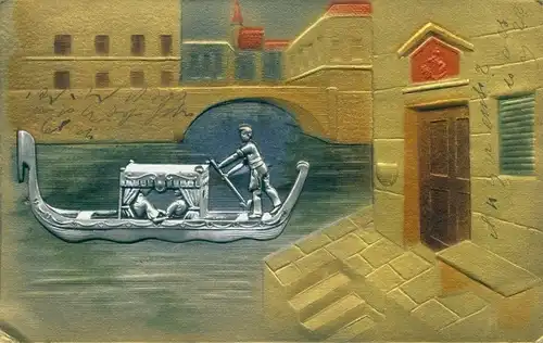 Relief Litho Venezia Venedig Veneto, Gondel, Kanal, Brücke