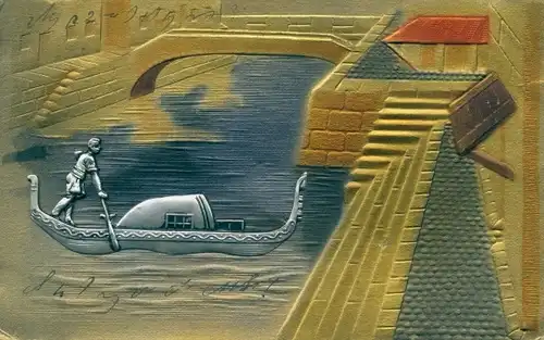 Relief Litho Venezia Venedig Veneto, Gondel, Kanal, Brücke