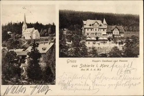 Ak Schierke Wernigerode am Harz, Gasthaus und Pension, Kirche, Blick auf den Ort