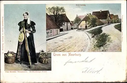 Ak Hamburg Harburg Moorburg, Kirchsteig, Frau in Alt Moorburger Tracht