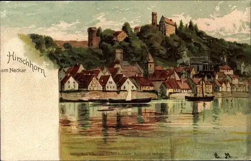 Künstler Litho Hirschhorn am Neckar Hessen, Wasserblick zur Burg