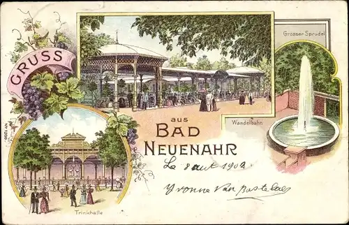 Litho Bad Neuenahr Ahrweiler in Rheinland Pfalz, Wandelbahn, Großer Sprudel, Trinkhalle