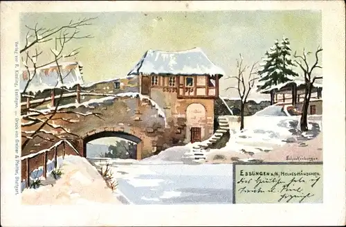Künstler Ak Esslingen am Neckar Baden Württemberg, Melac Häuschen, Winter