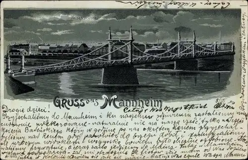 Mondschein Litho Mannheim in Baden Württemberg, Neckarbrücke
