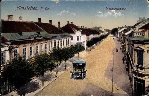 Ak Amstetten in Niederösterreich, Blick in die Wiener Straße, Café, Auto 