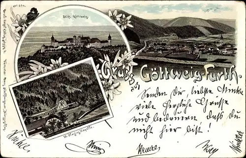 Litho Furth in Niederösterreich, Stift Göttweig, St. Blasius Kapelle, Panorama vom Ort