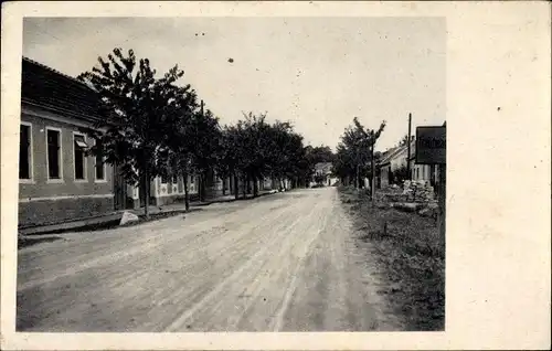 Ak Trautmannsdorf an der Leitha in Niederösterreich, Straßenansicht, Dorfschild