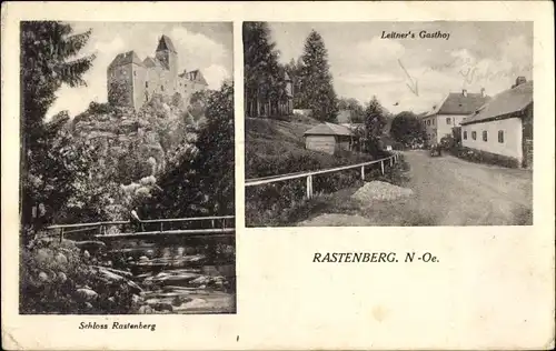 Ak Rastenberg in Niederösterreich, Blick auf das Schloss, Leitner's Gasthof, Straßenansicht