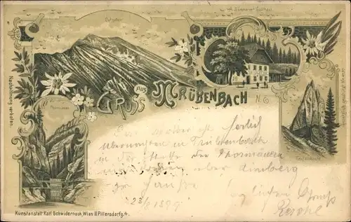 Litho Trübenbach Gaming in Niederösterreich, A. Sommerer's Gasthaus, Oetscher,Tormauer,Teufelskirche