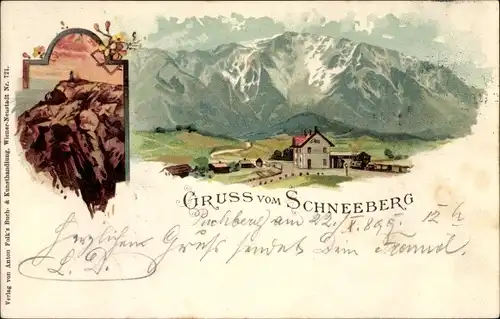 Litho Puchberg am Schneeberg in Niederösterreich, Berghaus, Klippen