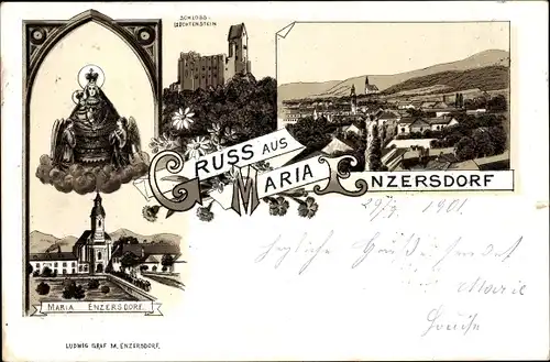 Litho Maria Enzersdorf in Niederösterreich, Schloss, Kirche, Panorama, Heiligenbild