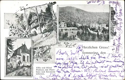 Ak Semmering in Niederösterreich, Villa und Hotel Panhans, Kirchlein