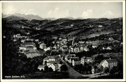 Künstler Ak Zeillern in Niederösterreich, Panoramaansicht des Ortes, Kirche