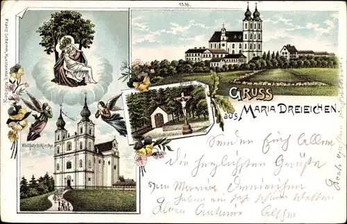 Litho Maria Dreieichen in Niederösterreich, Wallfahrtskirche, Bründl, Heiligenbild