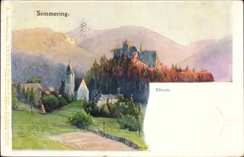 Künstler Ak Wilt, H., Klamm Breitenstein in Niederösterreich, Kirche und Burgruine, Semmering