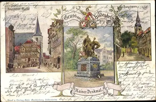 Ak Hildesheim in Niedersachsen, Neustäder Markt, Kaiser Denkmal, Burgstraße