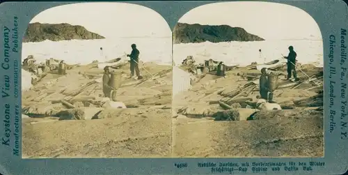 Stereo Foto Grönland, Arktische Forscher, Vorbereitungen für den Winter, Kap Sabine