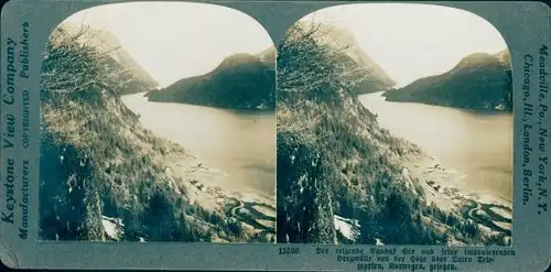 Stereo Foto Norwegen, Landschaft mit See