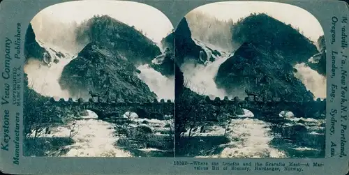 Stereo Foto Hardanger Norwegen, Lotefos und Skarsfos, Landschaft