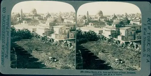 Stereo Foto Jerusalem Israel, Moschee Omar, Stadtansicht