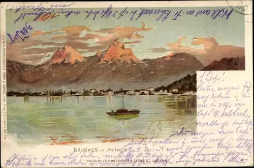 Litho Brunnen Kt Schwyz, Seepartie mit Mythen