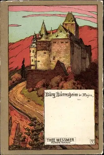 Litho St. Johann bei Mayen in der Eifel, Schloss Bürresheim, Reklame, Tee Messmer