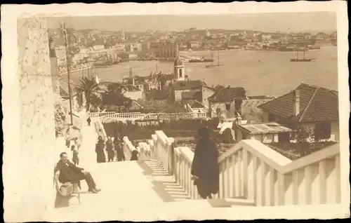 Ak Split Kroatien, Totalansicht, Hafen, Treppen