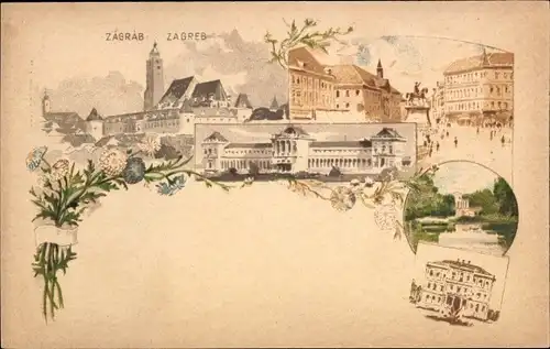 Ganzsachen Litho Zagreb Kroatien, Denkmal, Turm, Amtsgebäude