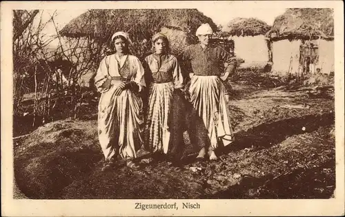 Ak Niš Nisch Serbien, Zigeunerdorf, Zigeunerinnen