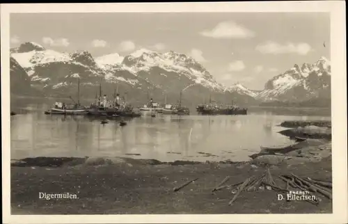 Ak Digermulen Norwegen, Bergspitzen, Dampfer, Gewässer