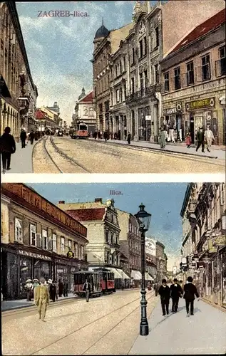 Ak Zagreb Kroatien, Straßenpartie, Straßenbahn, Passanten