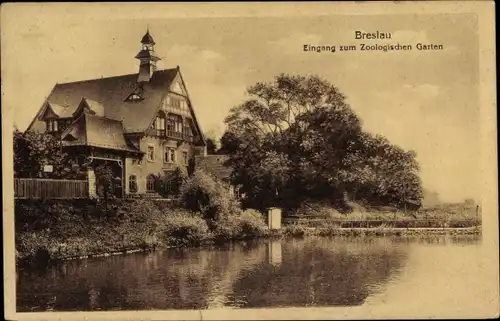 Ak Wrocław Breslau Schlesien, Zoologischer Garten, Eingang