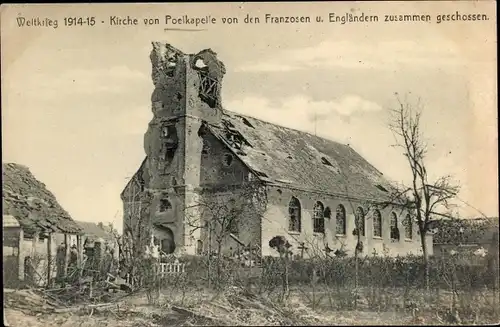 Ak Langemarck Langemark Poelkapelle Westflandern, Kirche von Franzosen und Engländern zerstört, 1.WK