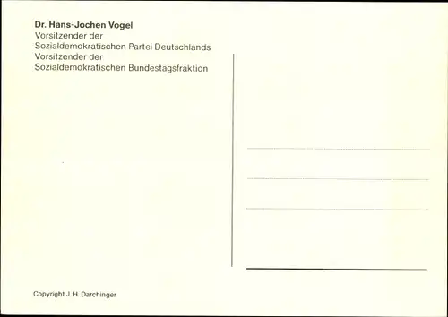 Ak Politiker Hans Joachim Vogel, Portrait, Autogramm, Mitglied des SPD Präsidiums